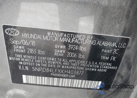 2019 Hyundai Elantra Sel from USA, damaged, VIN 5NPD84LFXKH403877